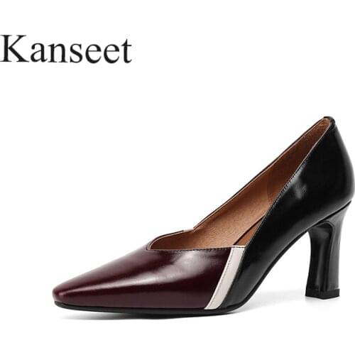Kanseet 2021 New Women Pumps Popular Spring Autumn Pointed Toe Shallow Mouth Genuine Leather Handmade Fashion Design high heel