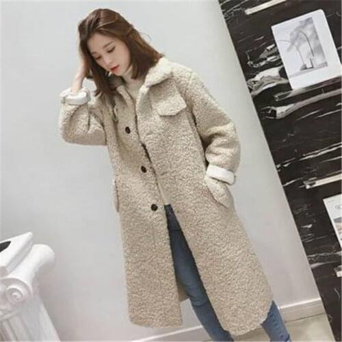 2019 Winter Fashion New Long Paragraph Over The Knee Fur One-Piece Lamb Fur Coat Female Slim Loose Fur Coat Tide H00362
