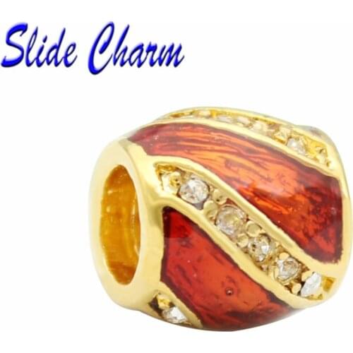 Easter gift, DIY hole, red enamel, white rhinestone, cylindrical Russian egg golden female personality charm