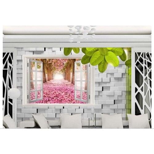 Custom photo wallpaper 3d murals wallpaper tree TV setting wall outside the window 3d Flower garden landscape wall decoration