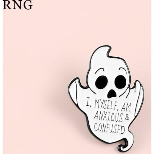 RNG White Ghost Metal Enamel Pin Horror Halloween Letters Exquisite Gift Badge Jewelry Backpack Lapel Brooch