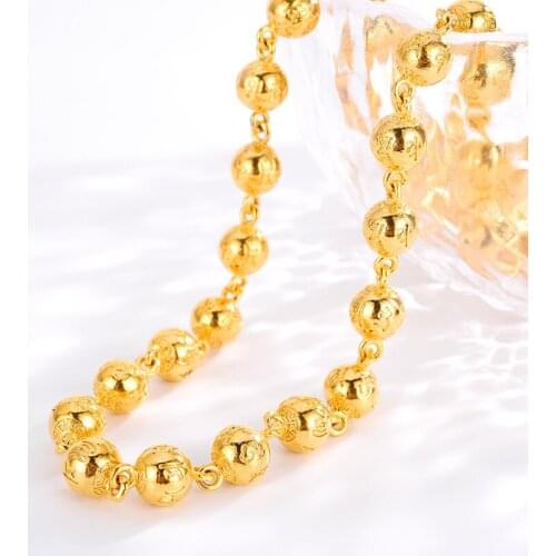 Luxury Soft Titanium Gold 14K Beaded Necklace for Mens Wedding Anniversary Gifts Exquisite Overbearing Solid Chain Jewelry Male