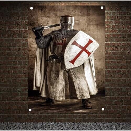 Medieval Warrior Military Banners Flags Vintage Knights Templar Armor Posters Canvas Painting Wall Hanging Home Decoration M6