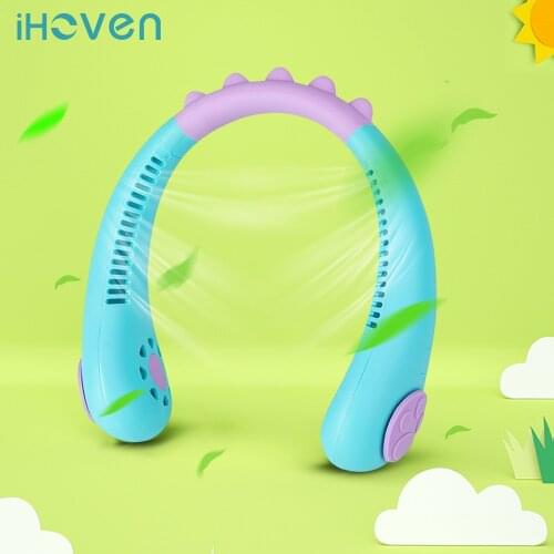 IHoven Neck Fan Kids Bladeless Fan Rechargeable Portable Sports Lazy Fan Air Cooler Cooling Mini Wearable Neckband Fans children