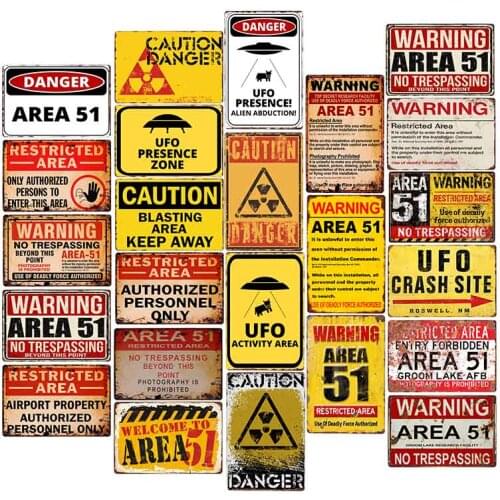 Area 51 Tin Sign Metal Poste UFO Vintage Plaques Decorative Wall Plates Retro Cafe Bar Decoration 20x30cm