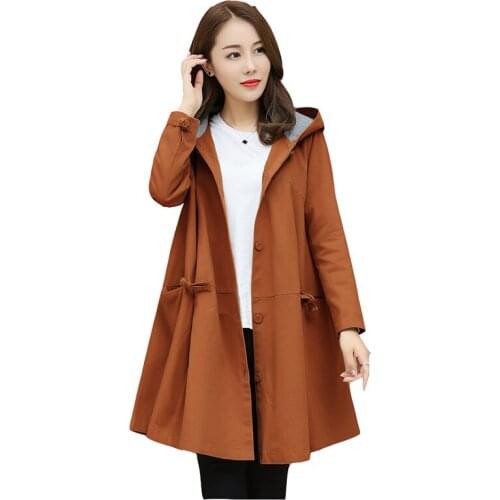 Hooded windbreaker jacket female 2020 spring autumn large size loose cardigan thin coats medium long outside take womens Tops