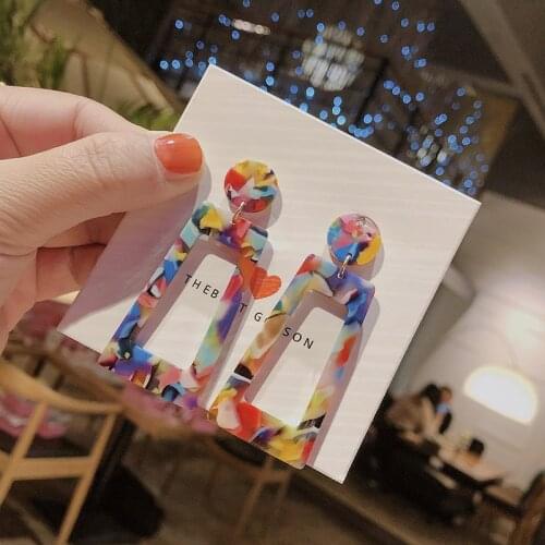 Exaggerated Drop Earrings for Women Acrylic Acetic Acid Sheet Geometric Square Leopard Print Dangle Earring Fashion Jewelry