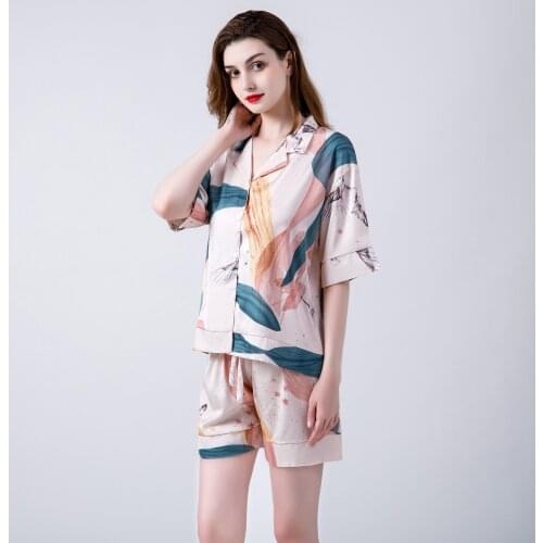 Women Pajamas Set Sleepwear Summer Short Sleeve Mujer Pijamas Nuisette Sexy Lingerie Nightwear Silk Satin Pyjamas pjs Suit 2Pcs