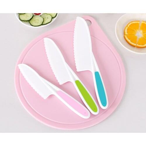 3PCS Kitchen Cooking Sawtooth Knife Kids Chef Toddler Cooking Plastic Knives Slicing Paring Fruit Vegetable Cutter Knife