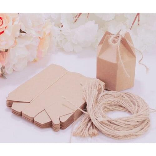 50pcs Kraft Paper Lantern Hexagon Package Candy Box DIY Favor And Gifts Box With RopeBirthday Wedding Christmas Party Decoration