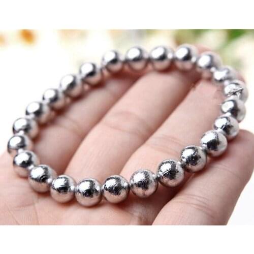 Gibeon Iron Meteorite Moldavite Bracelet For Women Men Energy Round Beads Silver Crystal Stone Strands Jewelry AAAAA 6mm 7mm 8mm