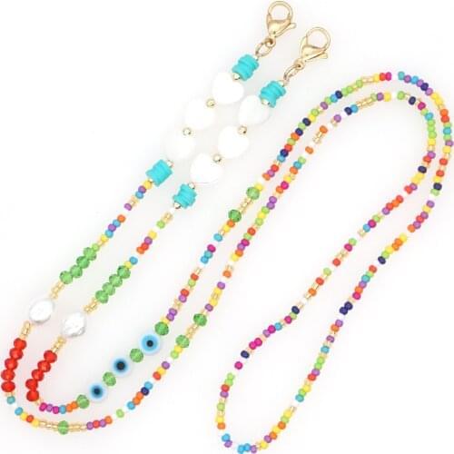 Go2Boho Glasses Chain Sunglasses Chains Jewelry Women Neck Chain for Mask Colorful Beaded Lanyard Long Strap Evil Eye Necklace