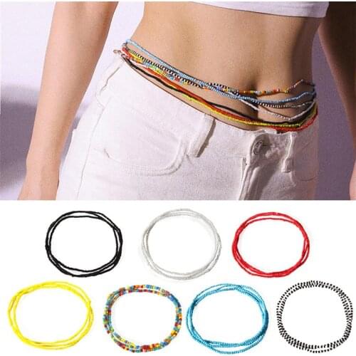 6 Pieces 10 Pieces 15 Pieces Multifunctional Colorful Elastic Bead Chain African Belly Bead Beach Bikini Belly Chain Jewelry