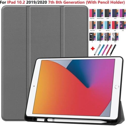 Coque for iPad 10 2 8th 7 7th Generation Case with Pen Holder Tri-Folding Protective Cover for iPad8 2020 Case A2198 A2428 A2429