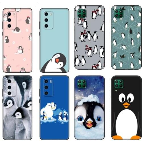 Black tpu Case For Huawei P30 Lite P30 Pro P40 Case For Huawei P40 LITE E P Smart 2020 Case Cover Cute Lovely Penguin