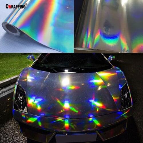 Black/Silver Laser Holographic Chrome Car Styling Wrap Vinyl Film Body Sticker With Air Free Bubble Protect Auto Paint Adhesive