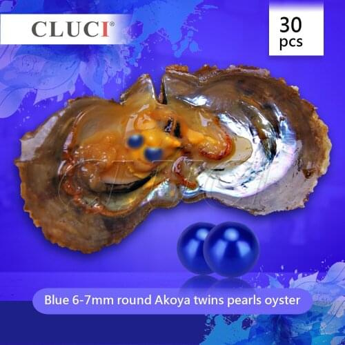 CLUCI 30pcs 6-7mm Royal Blue saltwater twins pearls oysters round akoya pearl oysters, free shipping, 60 pearls can get WP262SB