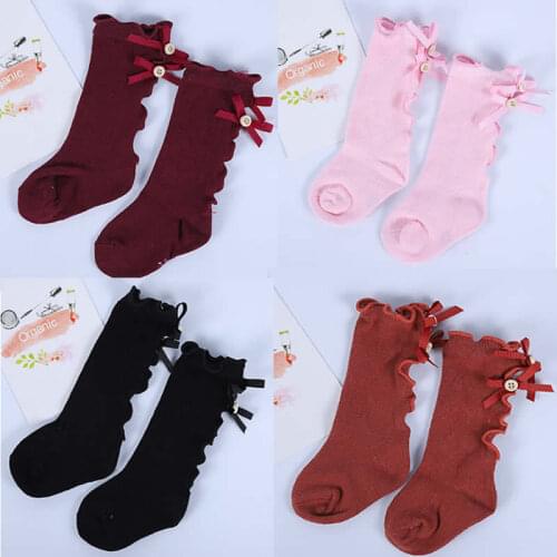 2020 bowknot children cotton socks high quality length baby girls lace knee high agaric edge of socks knee bow legwarm