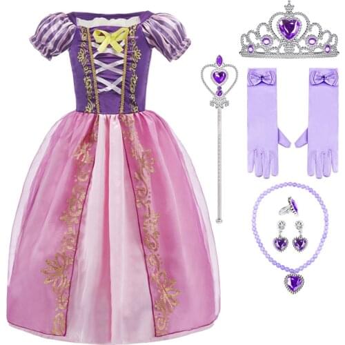 Baby Girl Rapunzel Dress Kids Tangled Rapunzel Cosplay Costume Girls Birthday Party Halloween Fancy Evening Dress 2-8 Years