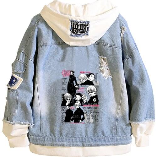 Jujutsu Kaisen Cartoon Denim Jackets Plus Size Jeans Hoodies Anime Sweatshirt Harajuku Streetwear Unisex Clothes Hooded Coats