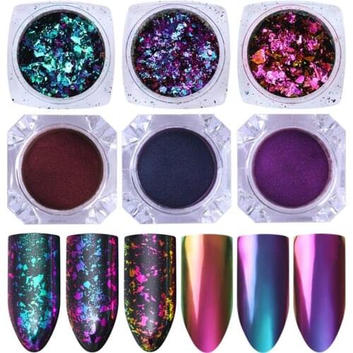 Chameleon Nail Glitter Powder Kit - Chameleon Powder Chrome Pigment Colorful Iridescent Flakes Sequins Glitter Paillette
