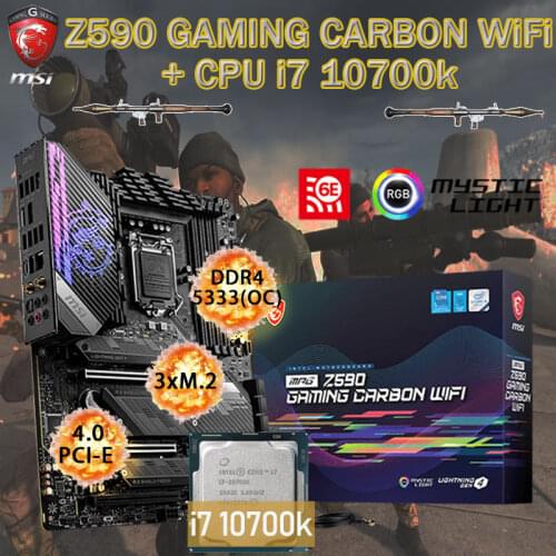 LGA1200 MSI MPG Z590 GAMING CARBON WIFI Motherboard+Intel Core i7 10700K CPU Set DDR4 128GB M.2 PCI-E 4.0 Placa-mãe Desktop Z590