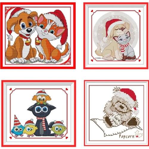 Joy Sunday Stamped Cross Stitch Kits Together for Christmas Patterns 14CT 11CT Print Counted Handmade Embroidery Needlework Sets