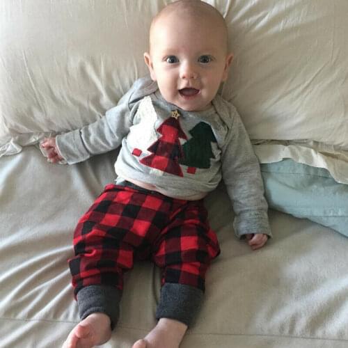 Xmas Newborn Baby Boys Tops Long Sleeve Christmas Tree Romper Bodysuit Striped Pants Winter Warm Outfits Clothes Set Pajamas