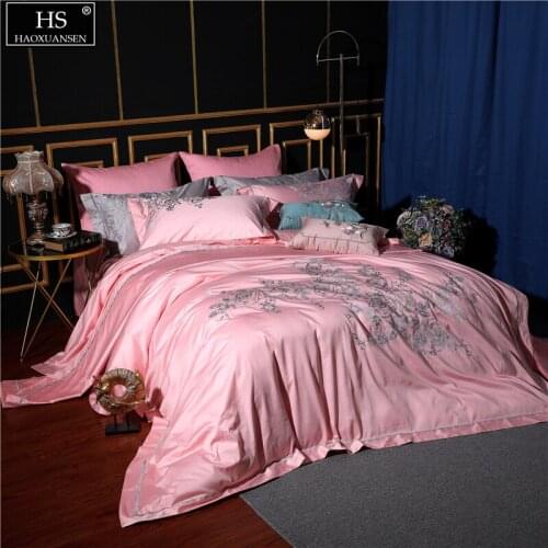 Rosa Multiflora Bedding Sets Embroidery Pink Cotton Fabric 4/7 Pieces Bedspread Bed Sheets Pillowcase Duvet Cover Cushion Cover