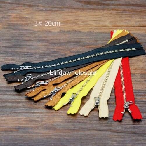 Leather metal bright silver tooth 3# zipper head 20cm handmade DIY leather accessories,5PCS/lot