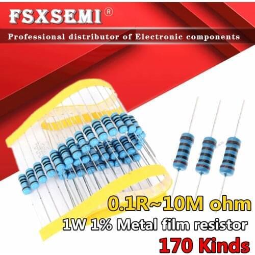 50pcs 1W Metal film resistor 1% 0.1R 1R ~ 1M 2.2R 4.7R 10R 22R 47R 100R 220R 470R 1K 10K 100K 2.2 4.7 10 22 47 100 220 470 ohm