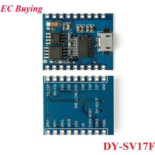 Voice Playback Module DY-SV17F MP3 Voice Module WAV Decoding 32Bit IO Trigger UART Control Storage Audio USB Download Flash