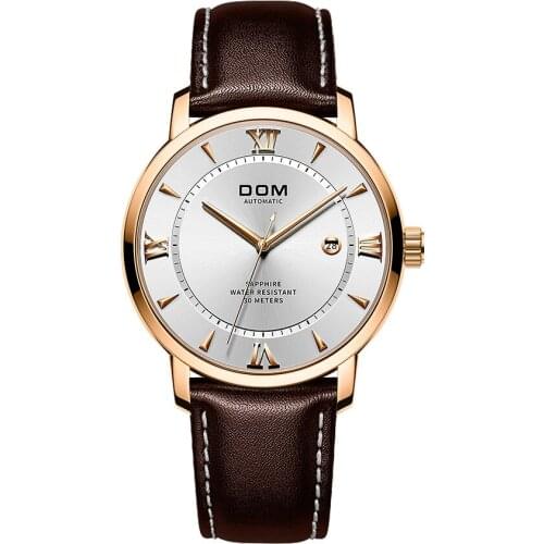 Male DOM New Luxury business casual sports mens mechanical watch watches stainless steel sapphire leather calendar waterproof