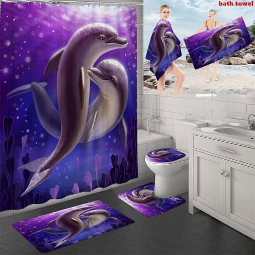 Shower Curtain Set Beach Cushion Quick Dry Towel Highly Absorbent Soft Bath Towels Toilet Lid Cover Non-Slip Rug Mat