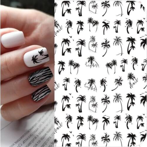 1pcs Black Hot Tropical style Palm Tree 3D Nail Stickers self-Adhesive Coconut Tree Manicure DIY Beauty 3D Nail Decor Decal 2020