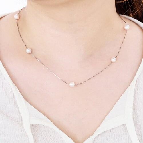 NEW Authentic 925 sterling silver Freshwater pearl cute women choker 40+5cm extend silver chain necklace
