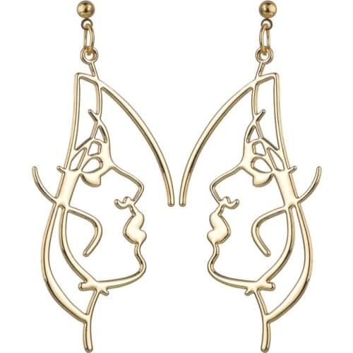 New Styles Sexy Woman Girls Face Drop Earrings Retro Statement Metal Abstract Art Hollow Profile Dangle Earrings Gift