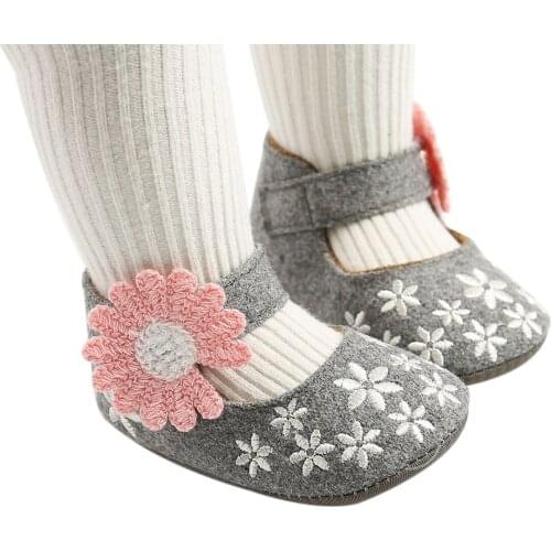 Baby Girls First Walkers Shoes Soft Sole Infant Slippers Sunflower Embroidery Princess Anti-Slip Walking Shoes