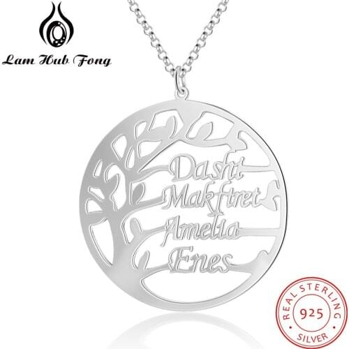 Personalized Family Tree Necklace for Mom Custom Name Charm Necklace for Women 925 Sterling Silver Fine Jewelry (Lam Hub Fong)
