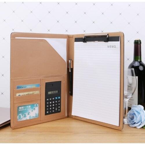 A4 Leather Conference File Folder Document Manager Organizer With Calculator