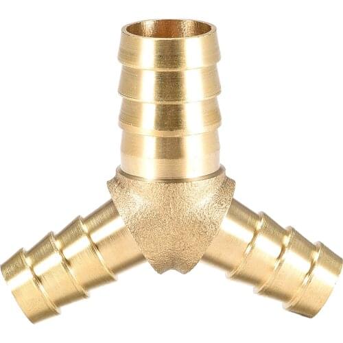 Uxcell 16X12X12mm Hose ID Brass Reducer Barb Fitting Y-Shaped 3 Way Tee Connector Adapter for air water fuel oil Gold Tone
