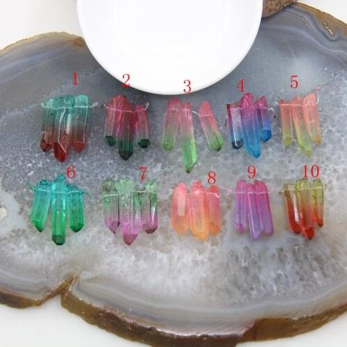High Quality Natural Crystal Quartz Stick Points Sets Double Color Pendants Necklace For DIY Jewelry Earring Making Accessories