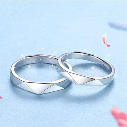 YIZIZAI New Minimalist Rhombus Geometric Ring For Women Men Couples Trendy Metal Silver Color Lovers Adjustable