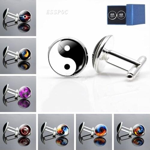 Yin Yang Tai Chi Glass Alloy Cufflinks Suit Shirt Cuff Accessories Gift for Dad Men Cufflinks Box Packaging Birthday gift
