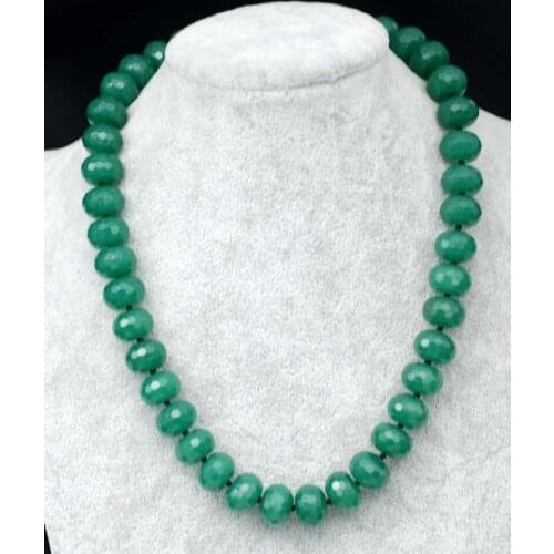 Green jade roundel 14*10mm faceted necklace 18nch wholesale beads nature FPPJ woman 2017