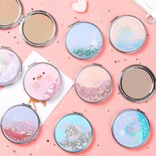 TY03 Shiny Quicksand Makeup Mirror Cute Pocket Mirror Makeup Vanity Portable Foldable Vanity Mirror Hand Mirror Compact Mirrors