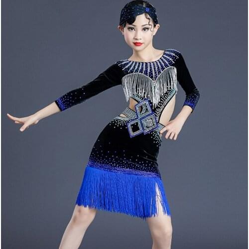 New High-End Latin Dance Professional Clothes Girls Fringed Practice Dress Black Diamond Latin Dance Competition Dress DN7967