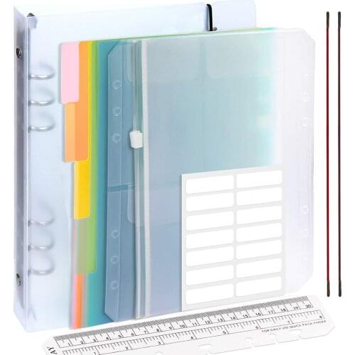 10Pcs A5 Round Ring Binder Cover Planner Set PVC Notebook Protector + Subject Dividers + 2 Pcs Binder Pockets + Ruler + Labels