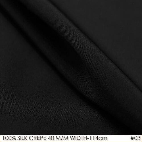 100% SILK CREPE DE CHINE 114cm width 40momme Natural Silk Fabric Heavy Silk Suit Set Silk Fabric Black NO 03