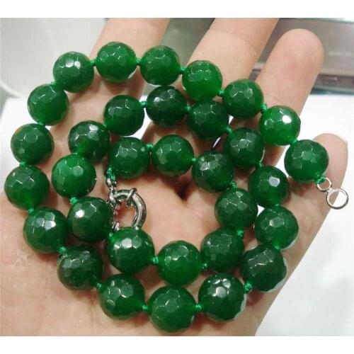 12mm Natural Emerald Faceted gemstone Beads Necklace 18"